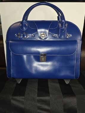 McKlein Edgebrook Blue Leather Wheeled Laptop Bag